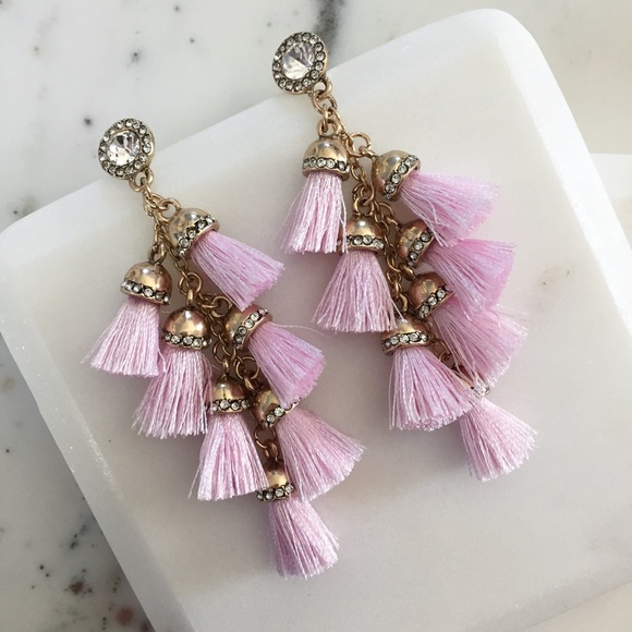 🆑 "Alina" Earrings || Rose Pink Tassel Statement - Picture 2 of 10